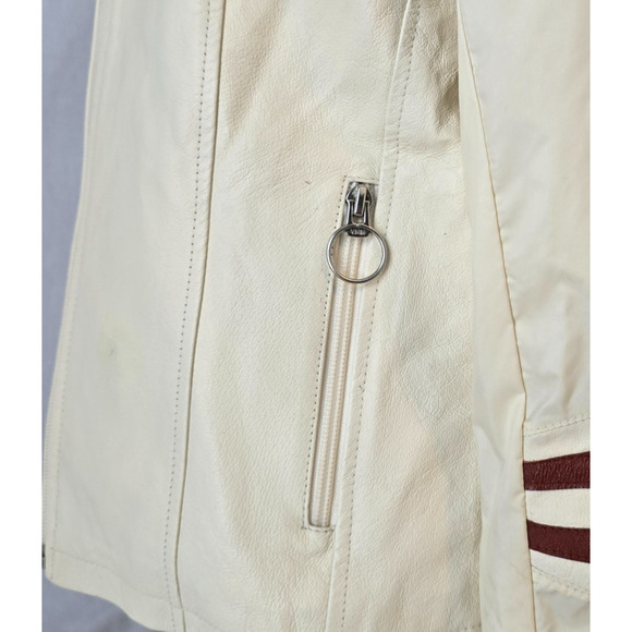Wilson Leather & Nylon Maxima Racing Moto Jacket Women's M Cream Vintage Zip Up - Picture 7 of 16